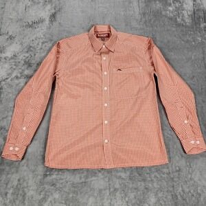 Simms Shirt Mens Small Orange Check Long Sleeve Button Up Fishing Outdoor Casual